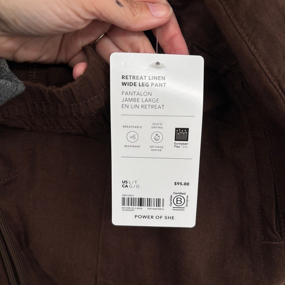 NEW Athleta Retreat Linen Wide Leg Pant Size L Tall Woodland Brown High Rise - Picture 7 of 11